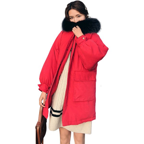 

2021 new cotton down women's long jacket, thick coat, fit cut, fur collar, loose, simple, bf fashion, peach , winter series sbt2, Black