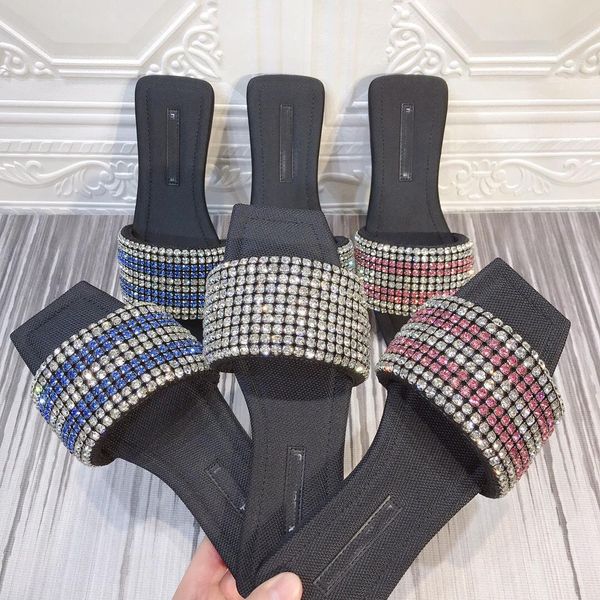 

wang luxury designer anya the crystal chaussures slippers sandals flat women flops nonslip shoes damen hausschuhe france channel, Black