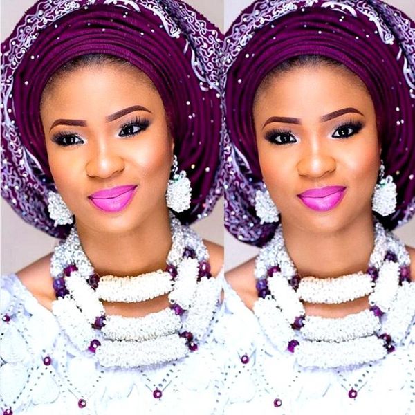 

earrings & necklace dudo jewelry white and purple bold nigerian beads 3 layers 100% sead handmade godki luxury women set for, Silver