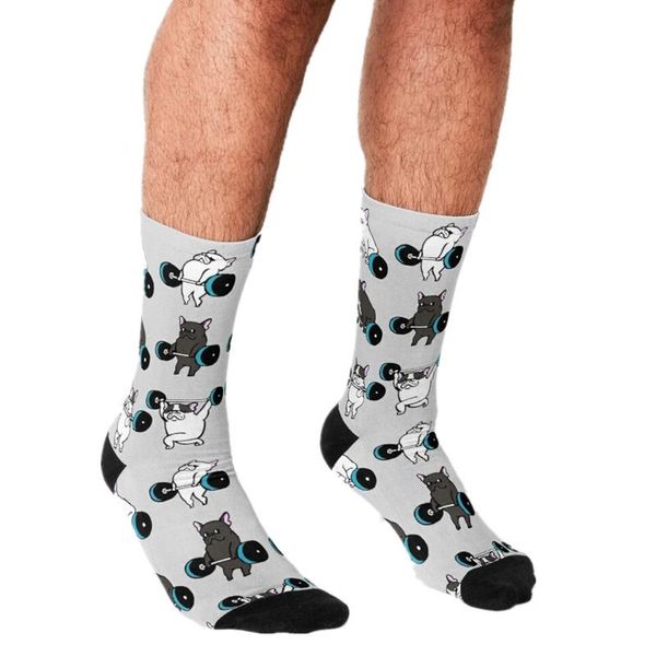 

men's socks 2021 funny bear weightlifting pattern printed hip hop men happy cute boys street style crazy for, Black