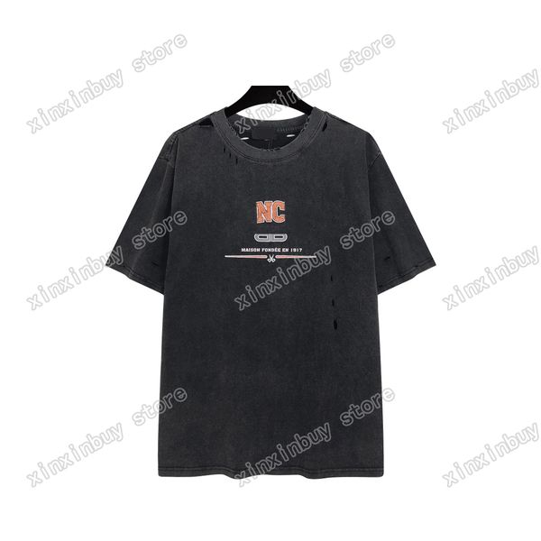 

22ss men women designers t-shirts tees letters cut wear out short sleeve man crew neck paris fashion streetwear black gray s-2xl, Black;brown