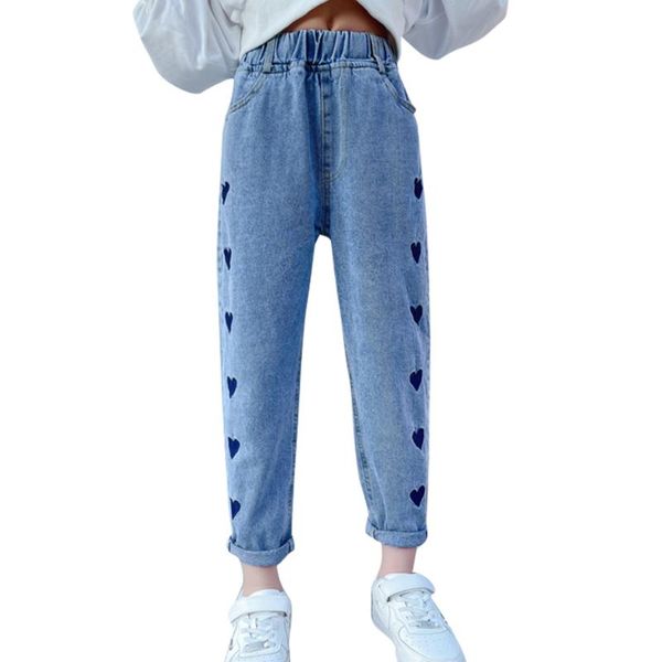 

jeans for girls heart pattern children's 2021 autumn trousers children teenage clothes 6 8 10 12 1, Blue