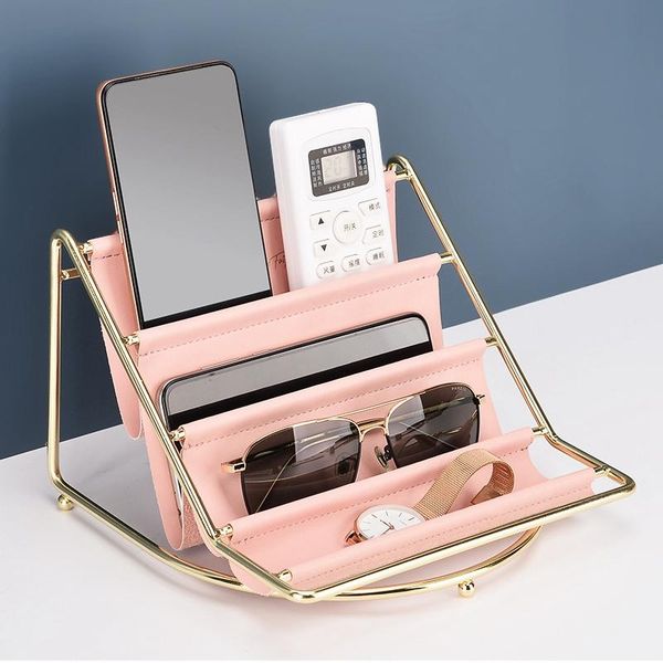 

kitchen storage & organization multi-layer iron leather rack remote control display shelf deskholder cosmetics organizer