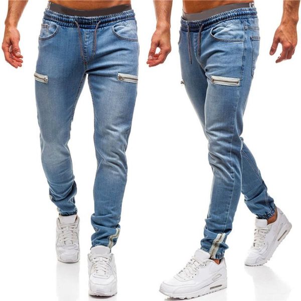 

men's jeans comfort stretch slim-fit joggers casaul elastic waist skinny denim pants gift for man, Blue