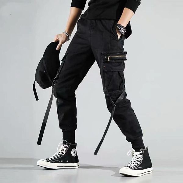 

men fashion multi-pocket solid color pants stylish for shopping daily wear men's, Black