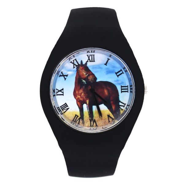 

wristwatches racing steed hobby dark horse presents animal pattern fashion men women sport soft silicone strap quartz wrist watch, Slivery;brown