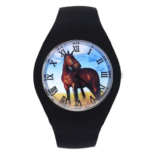 

wristwatches racing steed hobby dark horse presents animal pattern fashion men women sport soft silicone strap quartz wrist watch, Slivery;brown