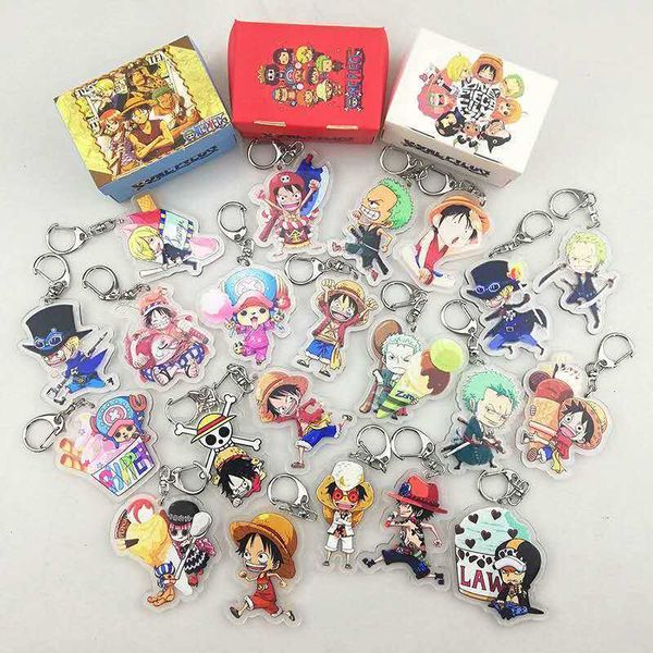 50 pçs / lote atacado desenho animado um pedaço luffy transparente pvc keychain tony chopper roronoa zoro sanj acessório moda llavero h0915