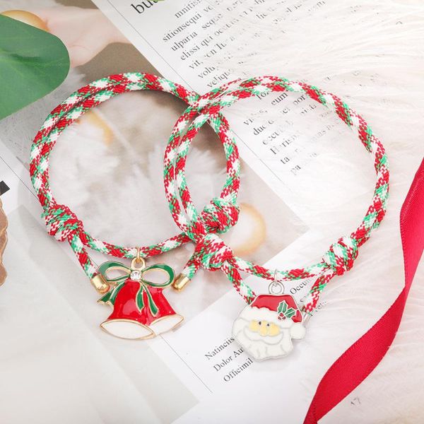 

link, chain 2021 christmas cartoon creative couple hand rope bracelet eve adjustable bohemian ethnic blessing red gifts, Black