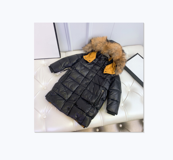 

down coat 2021 winter high-end fashion brand black sky blue hat wool collar medium and long jacket for girls, Blue;gray