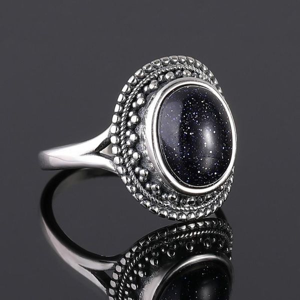

cluster rings 925 sterling silver blue sandstone gemstone for women wedding bands anniversary gift fine jewelry, Golden;silver