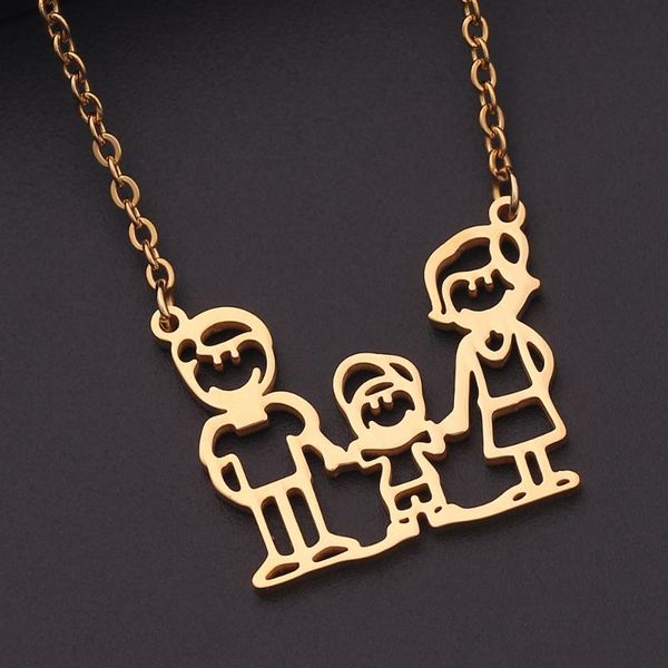 

pendant necklaces happy family of three necklace love mom dad son jewelry gold rose silver color boy choker women gift