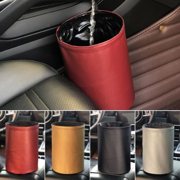 

other interior accessories foldable car trash can waterproof leather leak-proof bucket hanging bin multifunctional storage