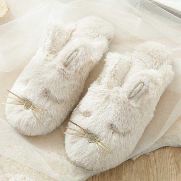 

slippers women house for winter fur flat home warm women's shoes, Black