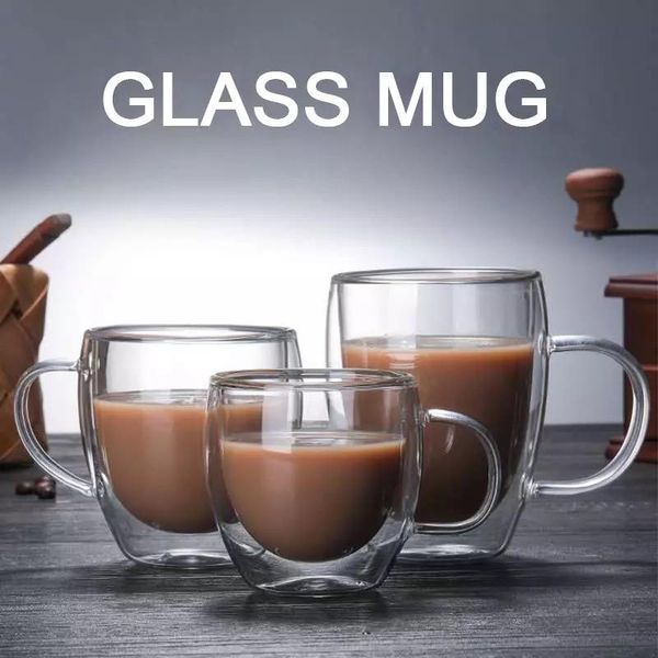 

double-walled glass coffee tea juice beer cup heat-resistant transparent water wine glasses