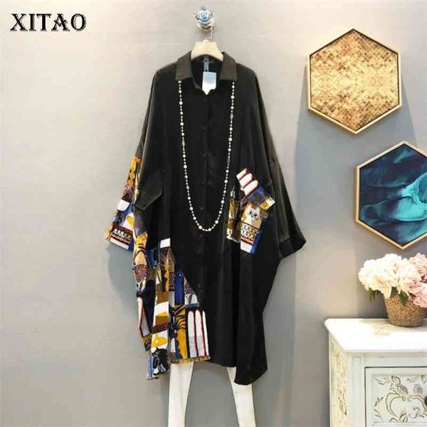 

xitao korean style plus size shirt fashion loose vintage patchwork women trend bat sleeves womens and blouses xj4754 210323, White
