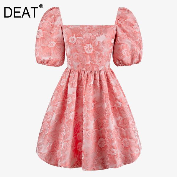 

women white printing hollow out ball gown dress square neck short puff sleeve slim fit fashion tide summer 7e1032 210421, Black;gray
