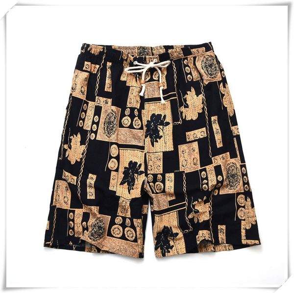 

2021 soccer shorts summer style cotton and linen printed big pants beach men's loose davis aaa555, Black;red
