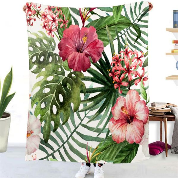 

blankets flower palm leaf digital print plush blanket 3d sofa bedroom sherpa velvet bedspread bag throw