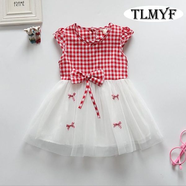 

girl's dresses 0-2years 100% cotton baby chequer sleeveless dress ms004, Red;yellow