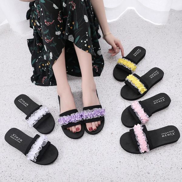 

slippers women summer home indoor outdoor flower slipper soft beach shoes fashion female casual chanclas non-slip slides, Black