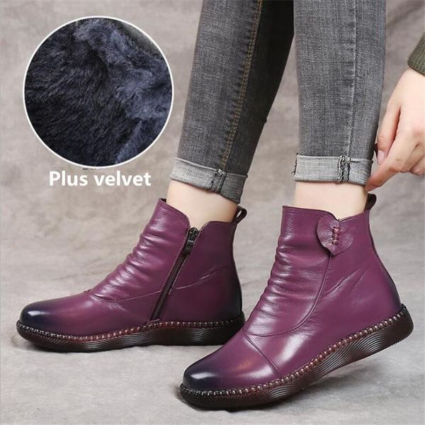 

brand women shoes ankle boots 2021 genuine leather autumn winter fashion waterproof warm thick velvet snow, Black