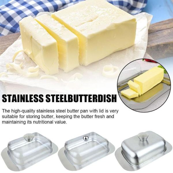 

1pc stainless steel butter dish box container cheese server tray keeper dinnerware lid storage with kitchen x6r9 dishes & plates