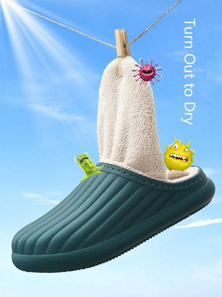 

slippers fluffyfun 2021 winter/autumn cotton for women warm plush soft sneakers men eva waterproof home shoes garden stroll, Black