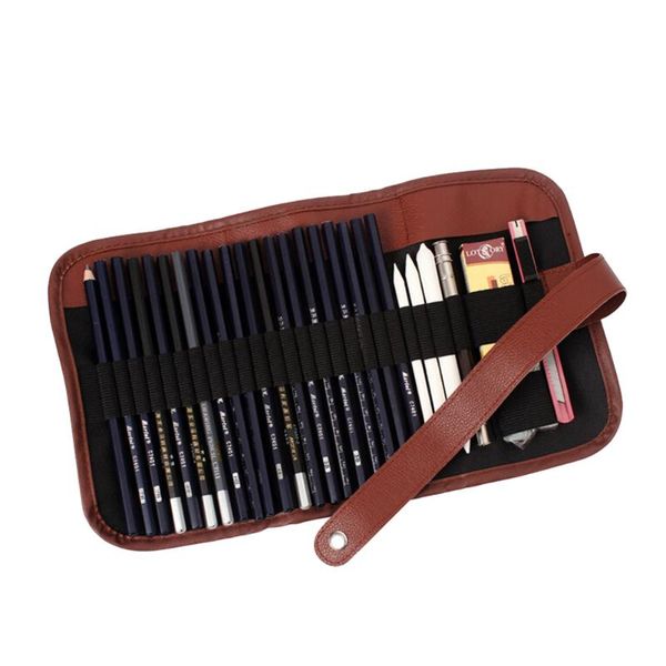 

makeup office school bag retro canvas artists pencil case 24 holes roll brush pen pouch for artist students cosmetic bags & cases