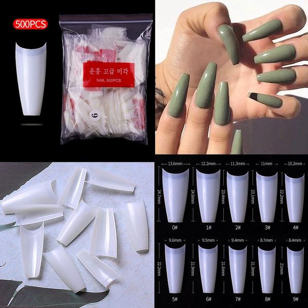 

false nails nail tips 500 pcs of transparent natural fake acrylic nailxxl coffin long art press on, Red;gold