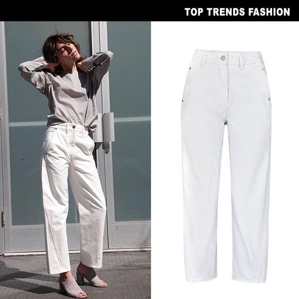 

european and american women's casual white high-waisted loose wide-leg jeans special stitching straight leg pants 2021, Blue