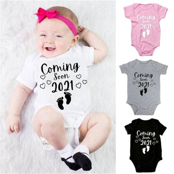 

born baby coming soon 2021 print letter short sleeve toddler girl romper summer boy clothes ropa de pajamas jumpsuits, Blue
