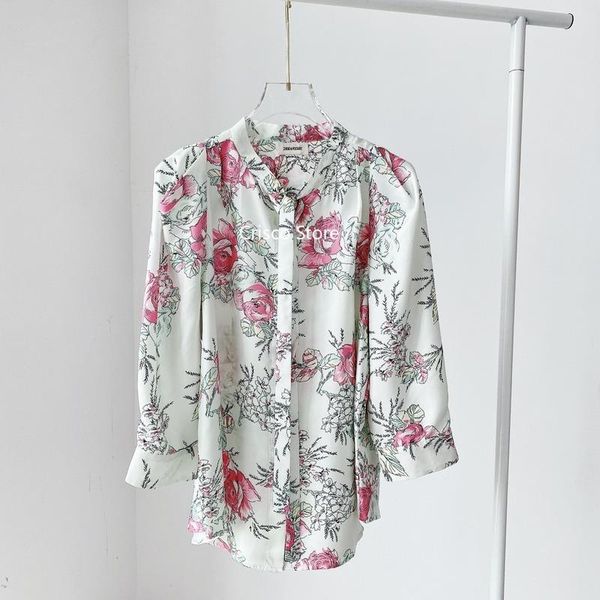 

women's blouses & shirts 100% silk 2021 early spring ladies floral printing shirt for women, White