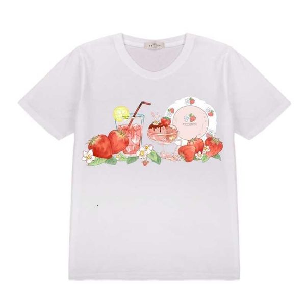 

women's t-shirt japanese fashion women t-shirts 2021 summer kawaii strawberry teen girls female cute graphic short sleeve whi, White