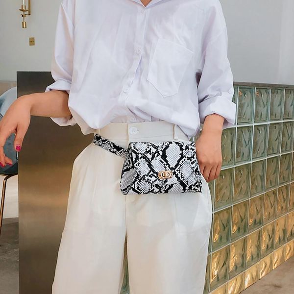 

women waist snake pu bags fanny pack phone purse belt female banana designer chest