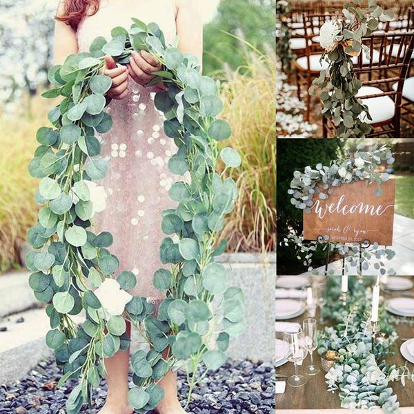 

decorative flowers & wreaths huhule artificial green eucalyptus garland leaves vine fake vines rattan ivy wreath summer hawaiian wedding dec