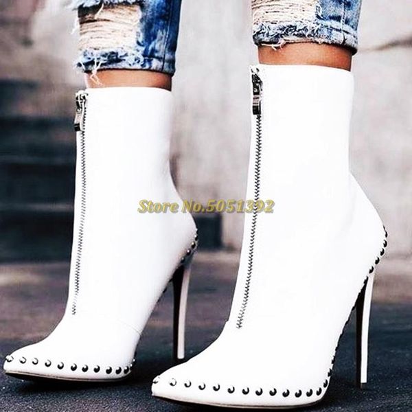 

boots river solid ankle pointed toe zip woman short high heel runway street t-stage night club shoes, Black
