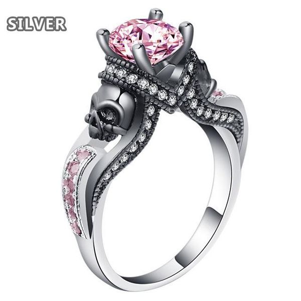 

cluster rings creative personality skull ring multicoloured gemstone , wedding engagement crystal jewelry, Golden;silver