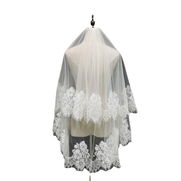 

bridal veils popodion lace two-layer flat veil with hair comb short wedding bride accessories rom80268, Black