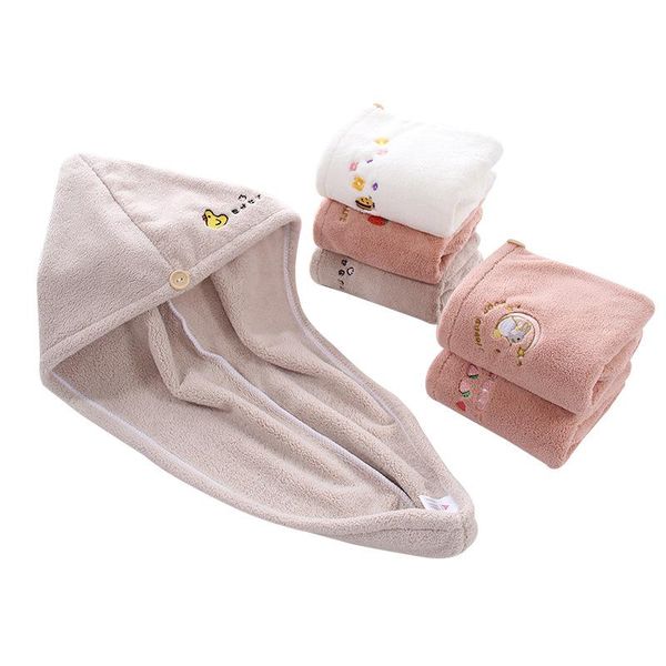 

towel coral velvet cartoon embroidered ladies head wrap dry hair cap absorbent shower caps