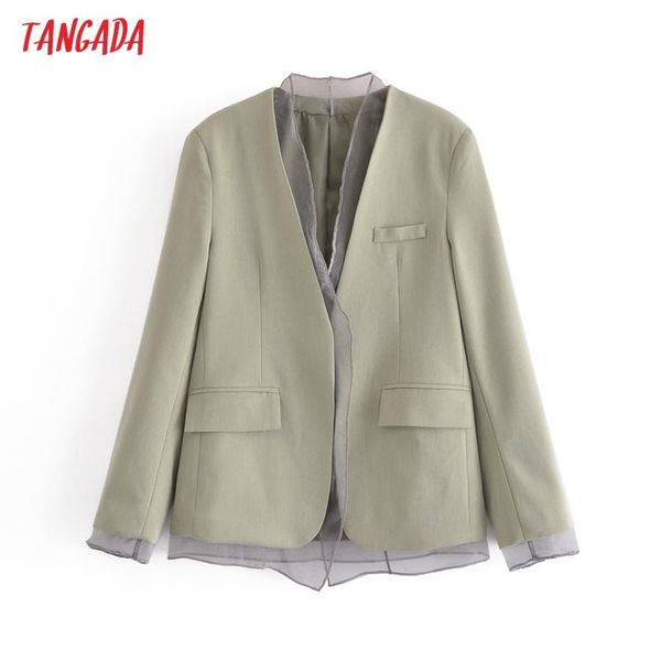 

women's suits & blazers tangada women solid mesh patchwork blazer coat vintage notched collar pocket 2021 fashion female casual chic 3, White;black
