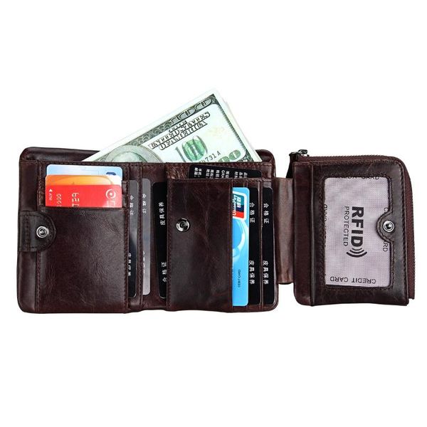 

wallets short female genuine leather wallet men's anti-rfid women zipper fashion purse, Red;black