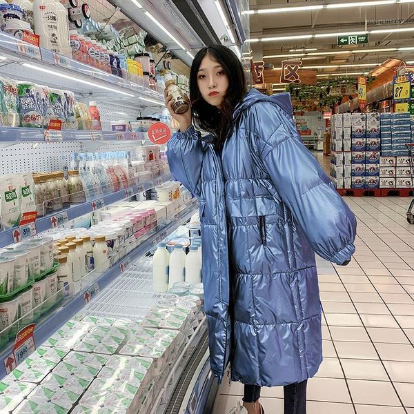 

women's down & parkas long parka winter jacket women 2021 coat female waterproof fashion bright face loose hooded warm cotton, Black