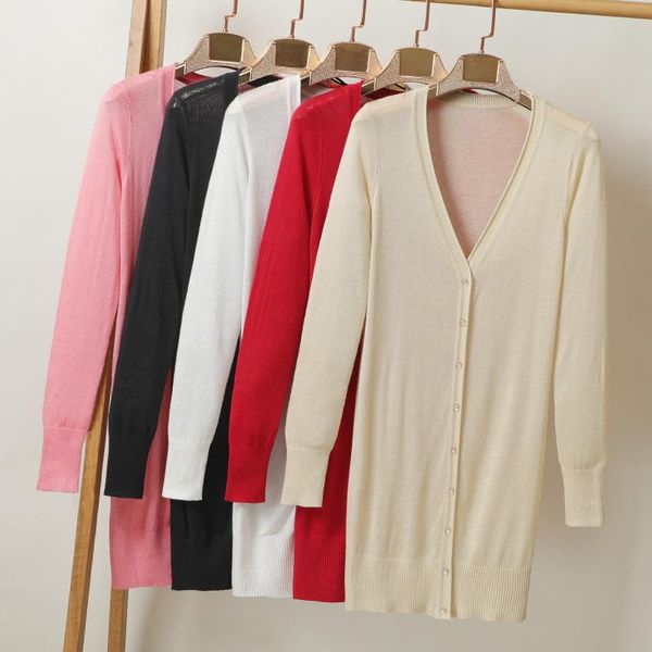 

women's knits & tees 2021 summer temperament cardigan ultra-thin v-neck loose sweater knit women, White