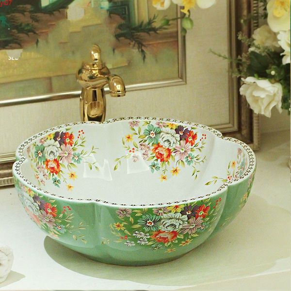 Jingdezhen fábrica diretamente arte pintado de cerâmica lavagem de cerâmica pé pedicure banheiro pia flor forma greengood qty