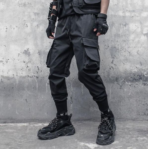 

men's pants trendy brand functional overalls spring and summer korean fashion casual harem trousers, Black