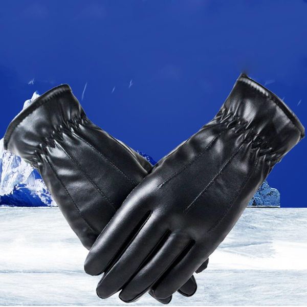

sports gloves ladies leather windproof winter women waterproof mittens plus velvet female thermal thick dual lining black luvas