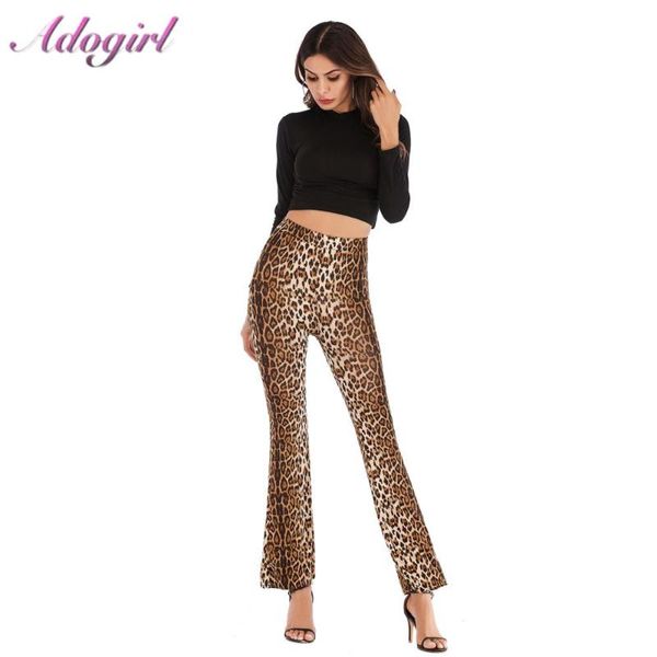 

casual women leopard print high waist long pants summer fashion streetwear bar wide leg flare female office lady trousers women's & cap, Black;white