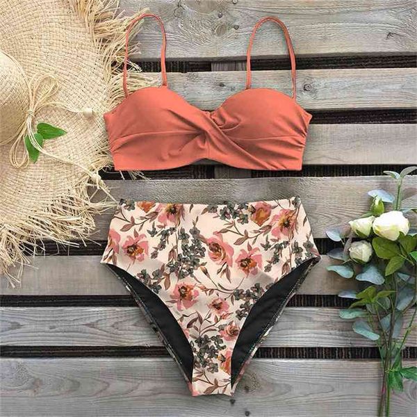 

leaf print bikini female swimsuit women swimwear thong push up bikinis set high waist swimming suits for bathing suit 210702, White;black