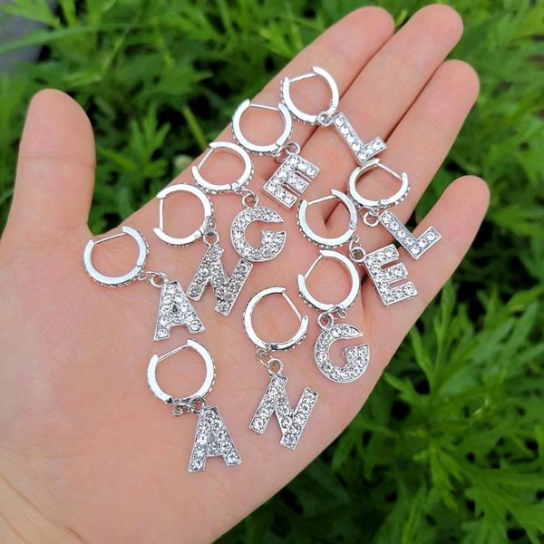 

hoop & huggie lost lady stylish rhinestone initials letter earrings for women bling shiny huggies wholesale jewelry drop, Golden;silver